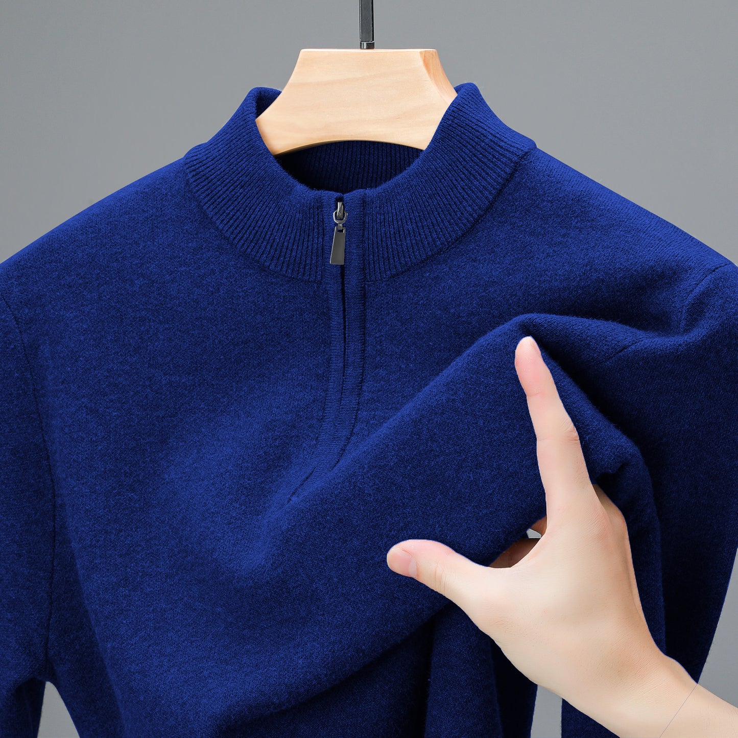 Men’s Half-Zip Sweater – Thick Warm Knit Pullover, High Collar, Solid Color, Middle-Aged Men’s Casual Winter Top