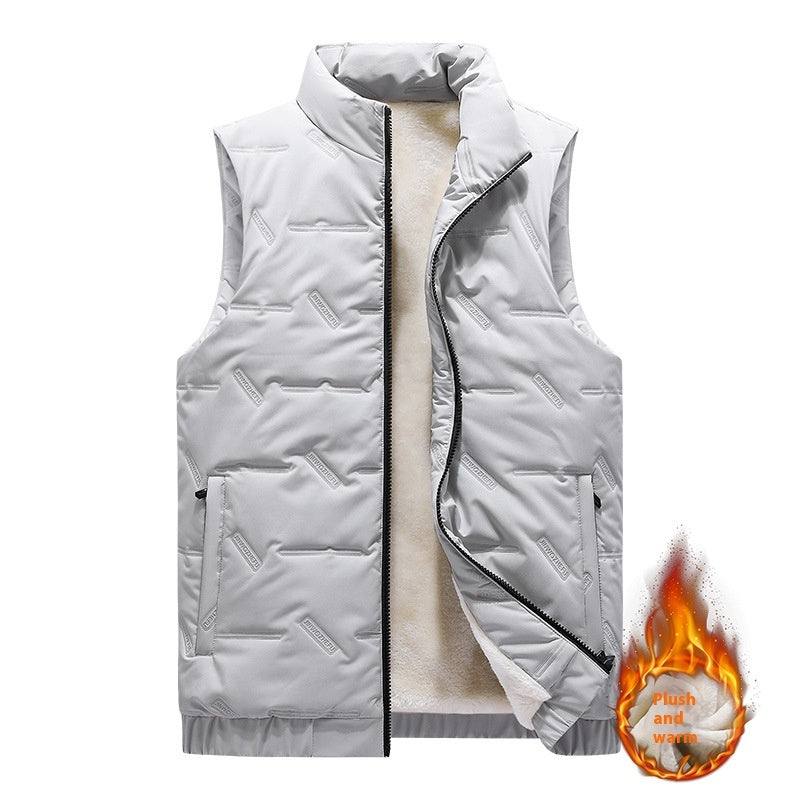 Men’s Fleece-Lined Cotton Vest – Thick Warm Sleeveless Jacket with Stand Collar for Autumn & Winter