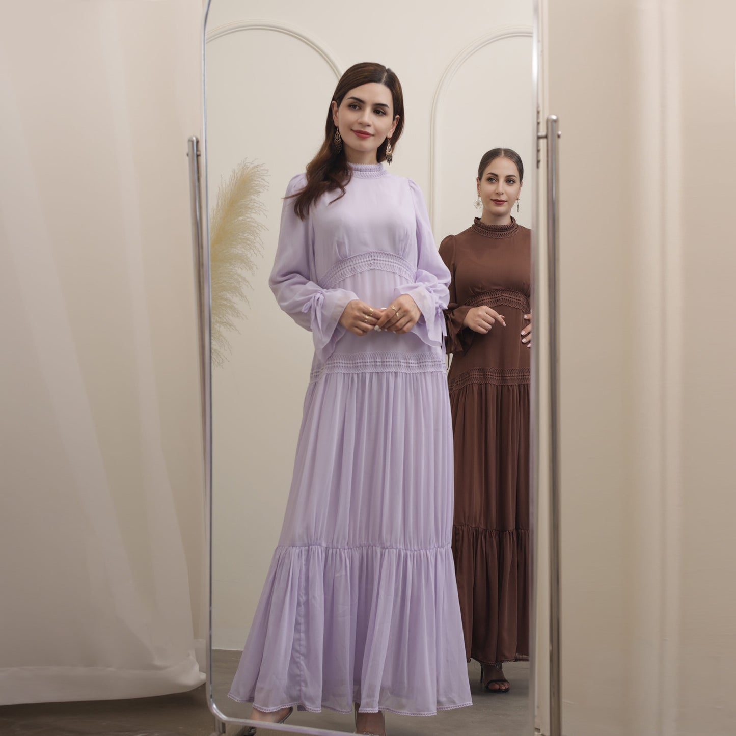 Exquisite Lace Long Dress – Middle Eastern Style Elegant Evening Gown