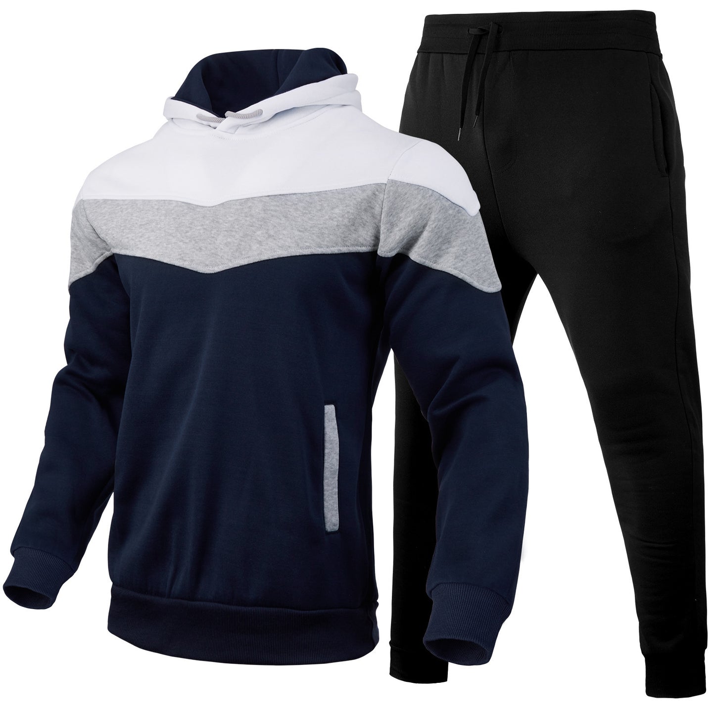 Men’s Color Block Hoodie & Sweater Sportswear Set – Casual Athletic Suit