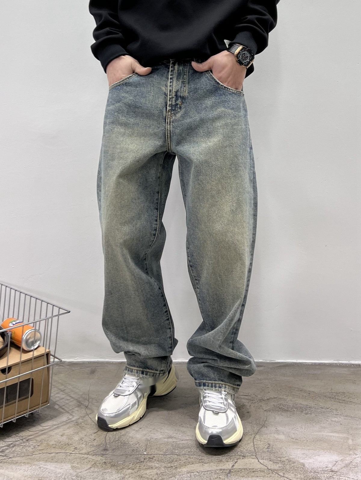 Men’s Autumn Baggy Straight Jeans – Casual Long Denim Trousers