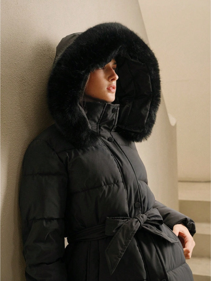Anewsta Women’s Solid Color Zip-Up Hooded Padded Coat – Long Sleeve with Faux Fur Trim