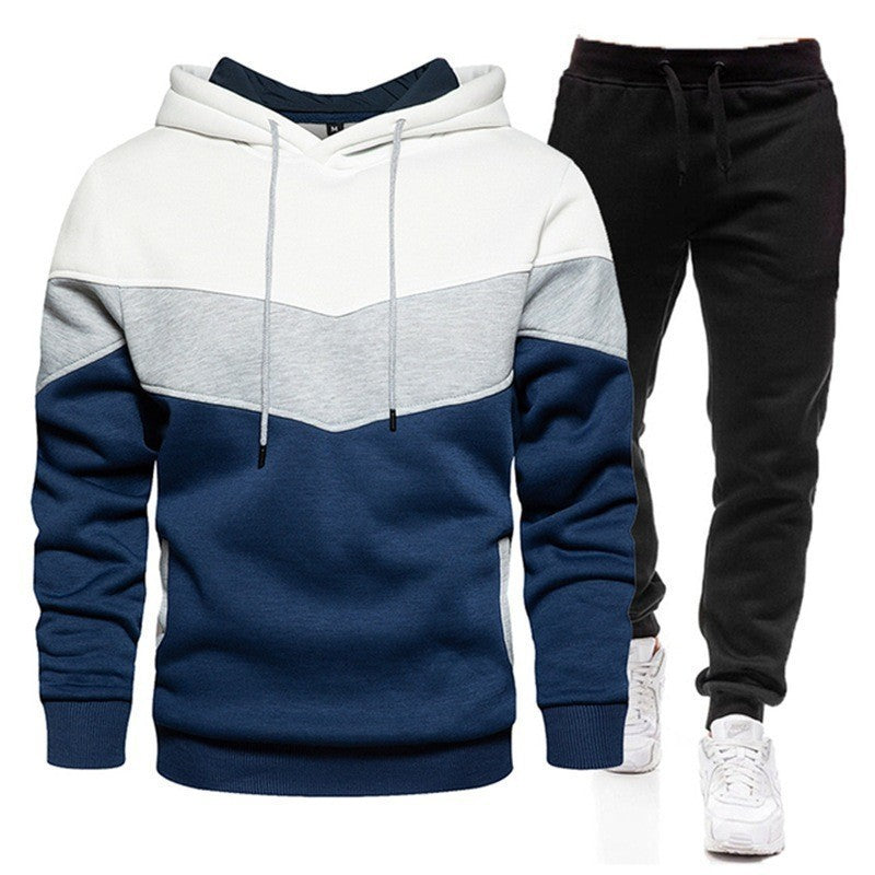 Men’s Color Block Hoodie & Sweater Sportswear Set – Casual Athletic Suit