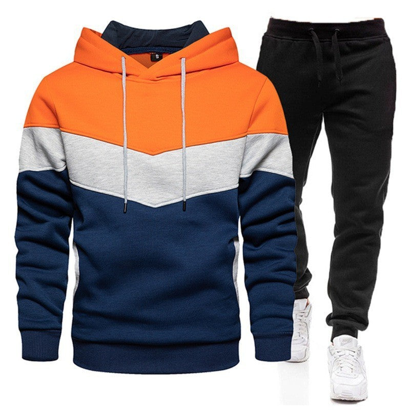 Men’s Color Block Hoodie & Sweater Sportswear Set – Casual Athletic Suit