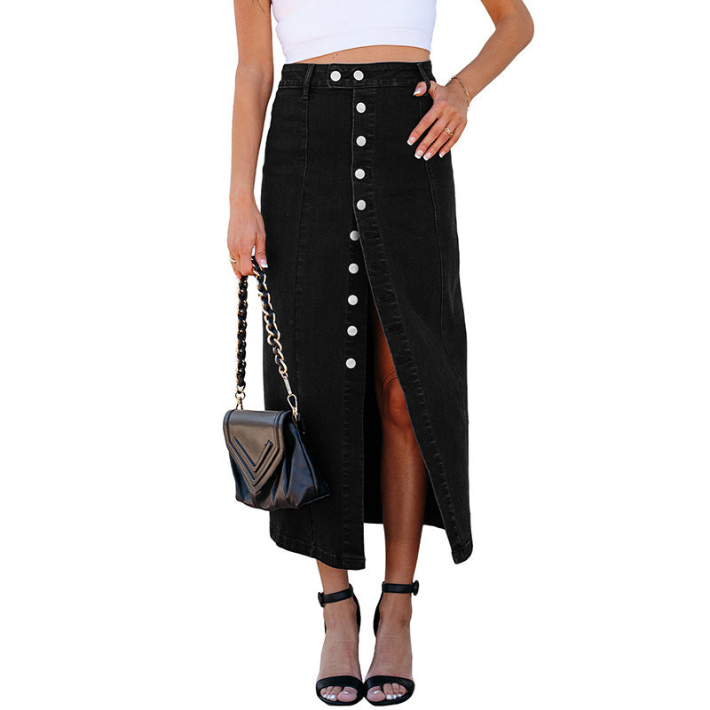 Women’s Button-Front Irregular Slit Midi Dress – Stylish Casual Elegant Wear