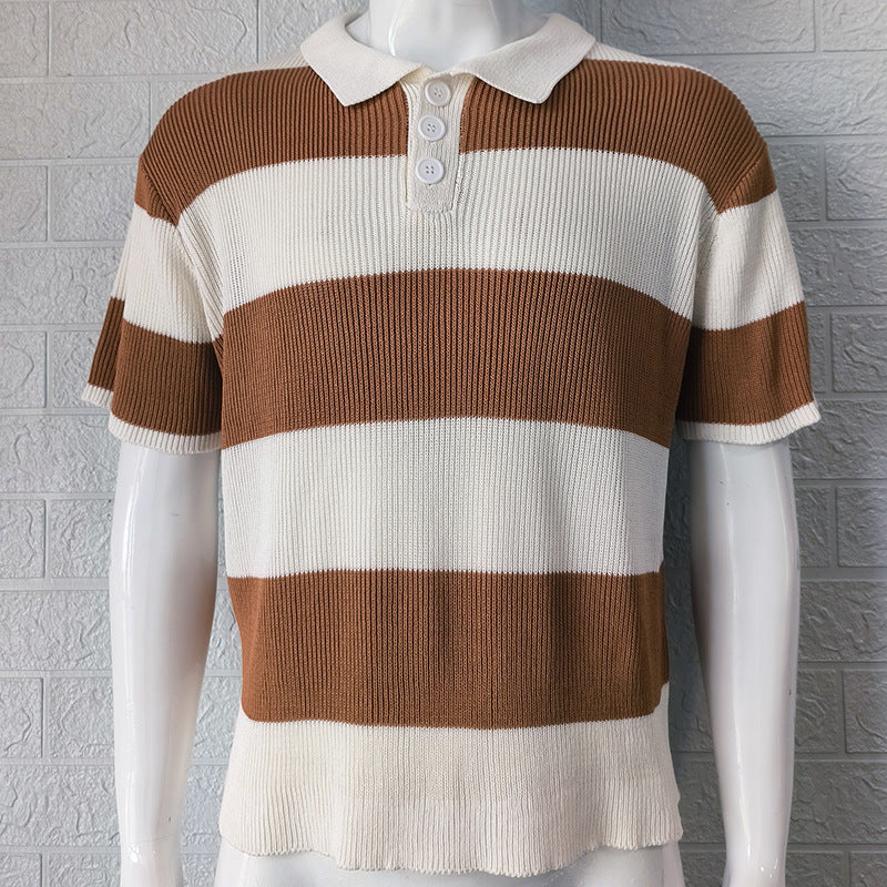 Men’s Summer Lapel Short Sleeve Sweater – Lightweight Casual Knit Top