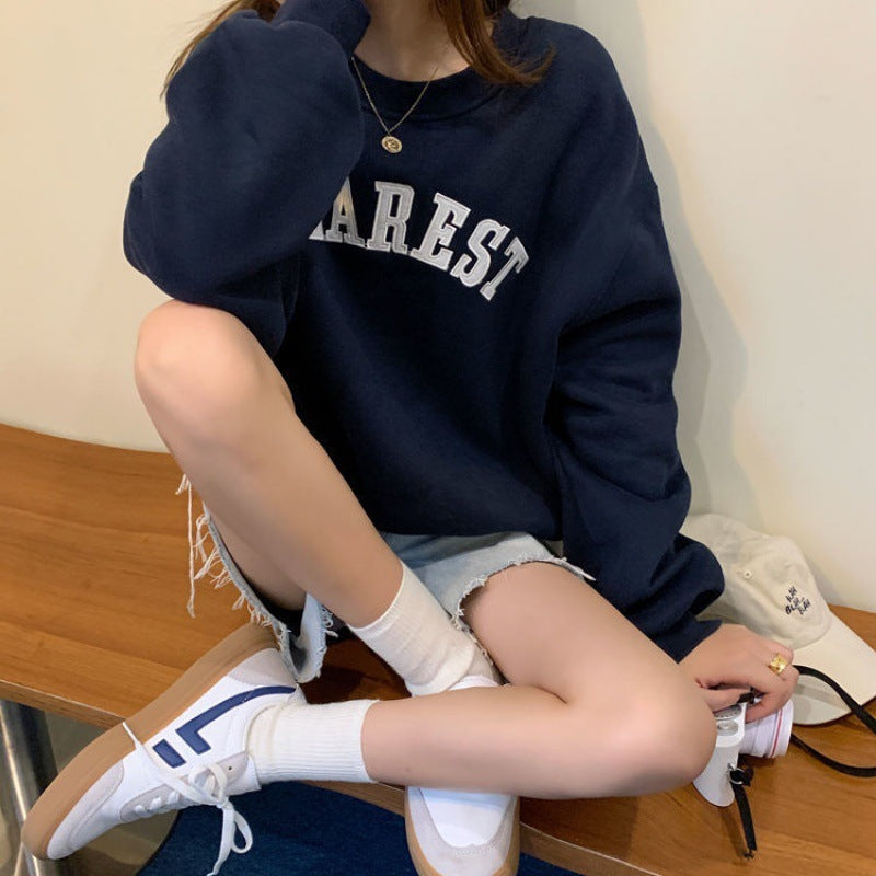 Women's Plus Velvet Fleece Sweater – Padded Pullover for Autumn & Winter Warmth