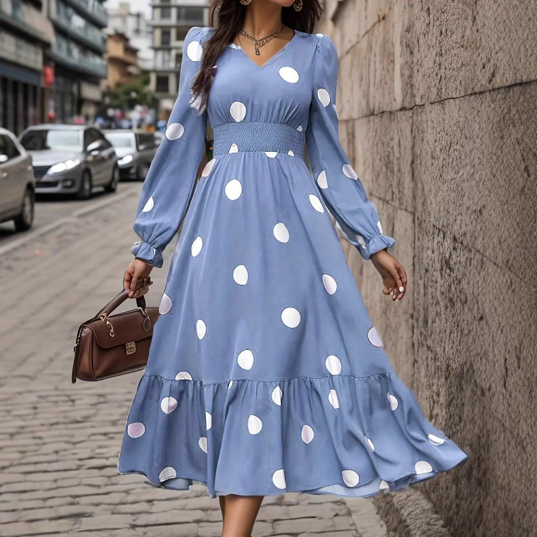 Women’s V-Neck Ruffle Hem Dress – Long Sleeve Elegant Casual Mini Dress