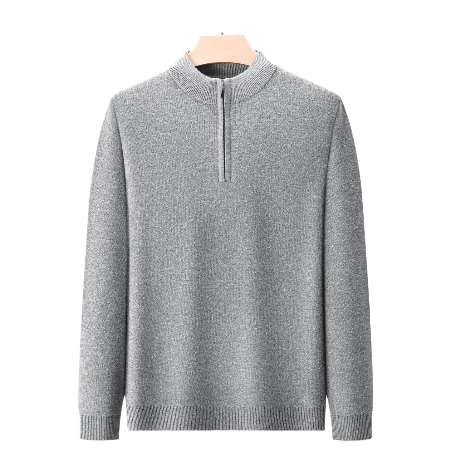 Men’s Half-Zip Sweater – Thick Warm Knit Pullover, High Collar, Solid Color, Middle-Aged Men’s Casual Winter Top
