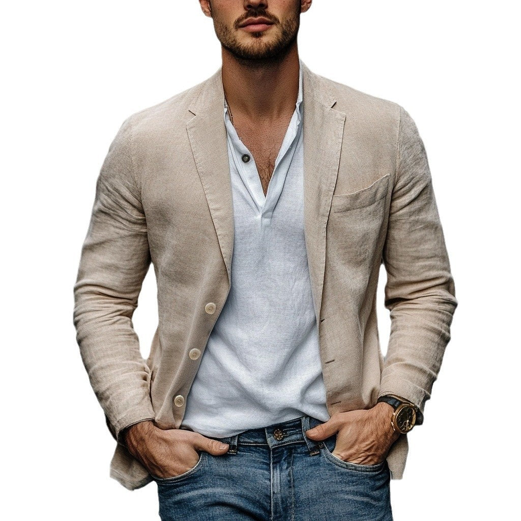 Men’s Casual Cotton-Linen Blazer – Lightweight Breathable Suit Jacket for Spring & Summer