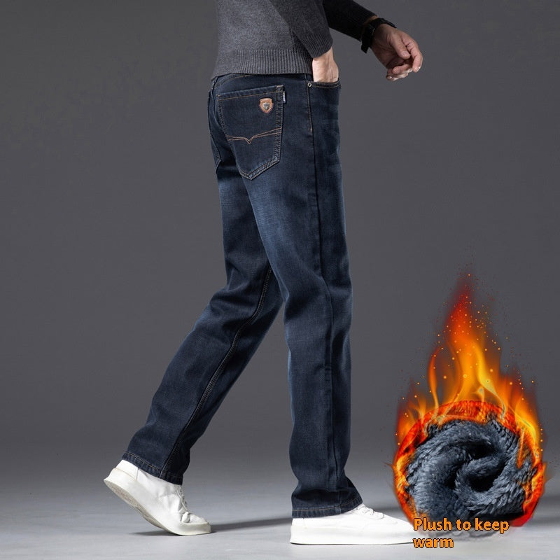 Men’s Fleece-Lined Straight Leg Jeans – Loose Fit Plus Size Winter Denim