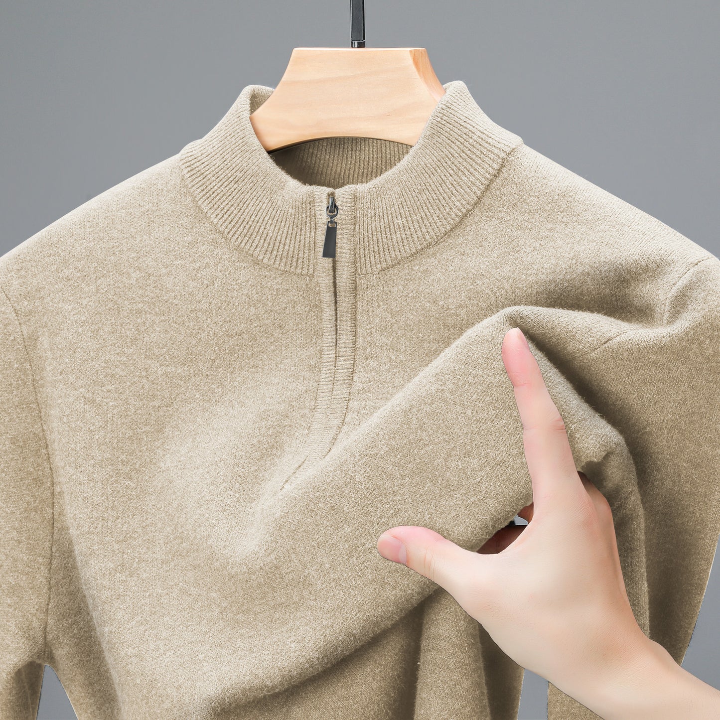 Men’s Half-Zip Sweater – Thick Warm Knit Pullover, High Collar, Solid Color, Middle-Aged Men’s Casual Winter Top