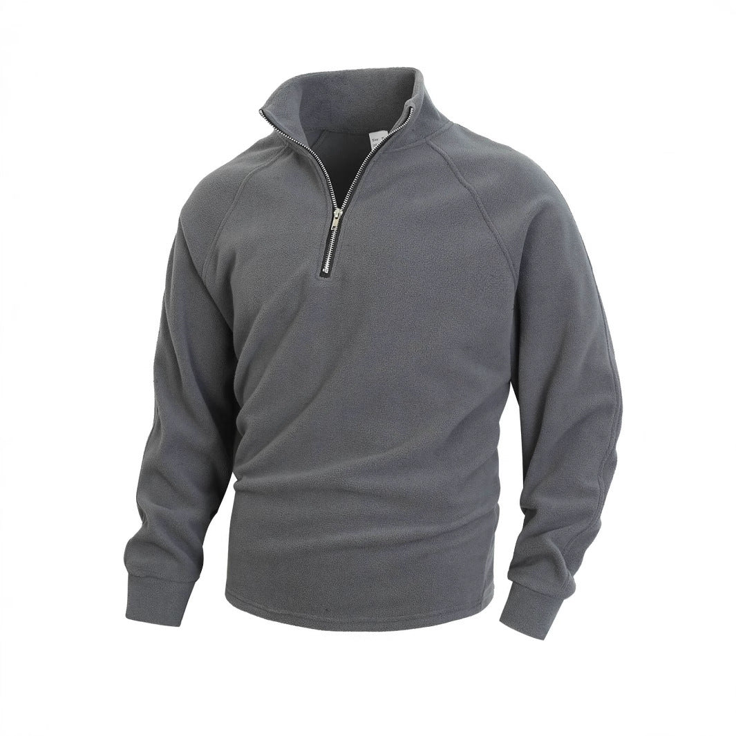 Men’s Slim Fit Coral Fleece Pullover – Stand Collar Long Sleeve Winter Coat