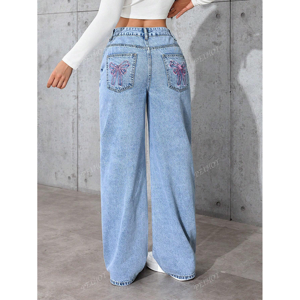 Women’s Printed Loose Fit Jeans – Trendy Summer Denim Pants