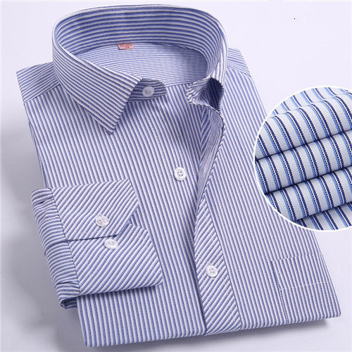Men’s Striped Button-Up Work Shirt – Casual Long Sleeve Office Wear