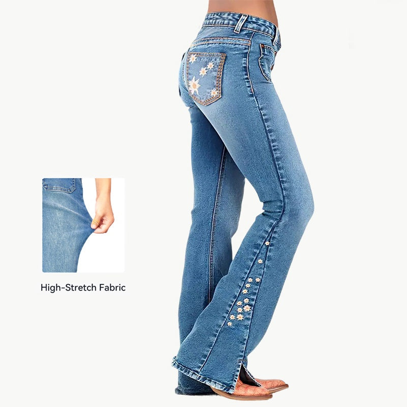 Women’s High-Waist Wide-Leg Jeans – Retro Y2K Star Patch Light-Wash Denim, Full-Length for All Seasons