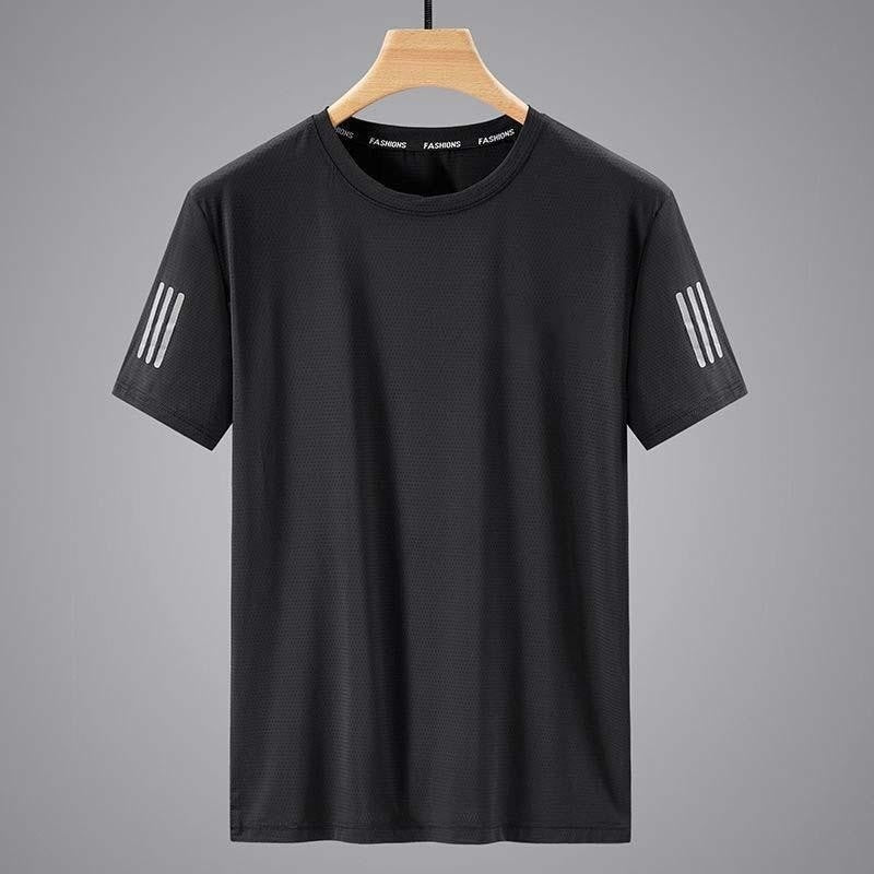 Men’s Summer Ice Silk T-Shirt – Solid Color Round Neck Sporty Casual Top