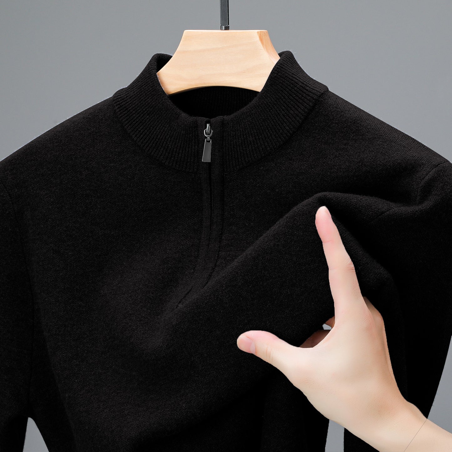Men’s Half-Zip Sweater – Thick Warm Knit Pullover, High Collar, Solid Color, Middle-Aged Men’s Casual Winter Top
