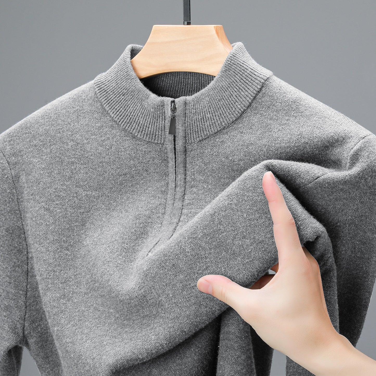 Men’s Half-Zip Sweater – Thick Warm Knit Pullover, High Collar, Solid Color, Middle-Aged Men’s Casual Winter Top