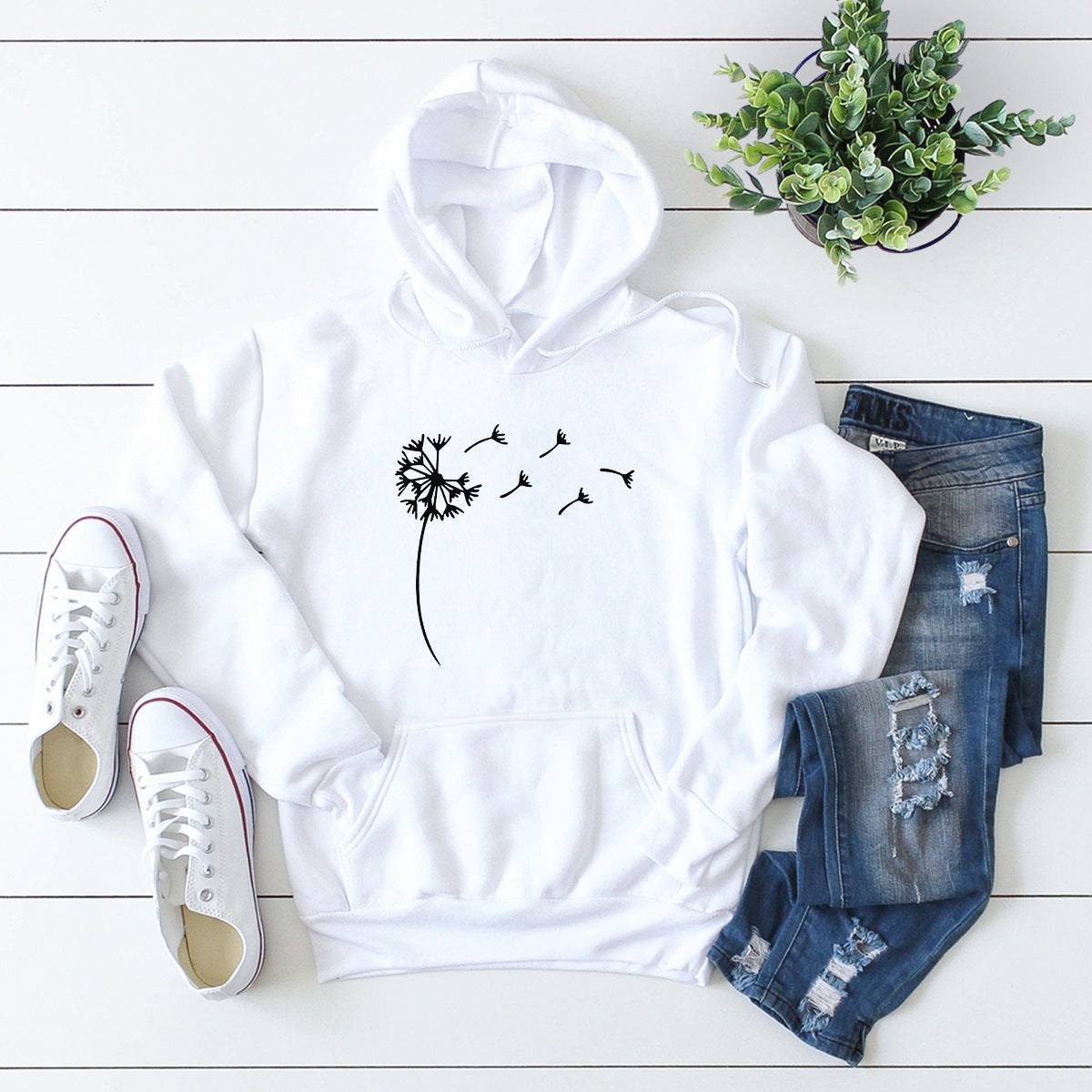 Women’s Fall/Winter Dandelion Print Hoodie – Cute Hooded Sweater for Casual Wear