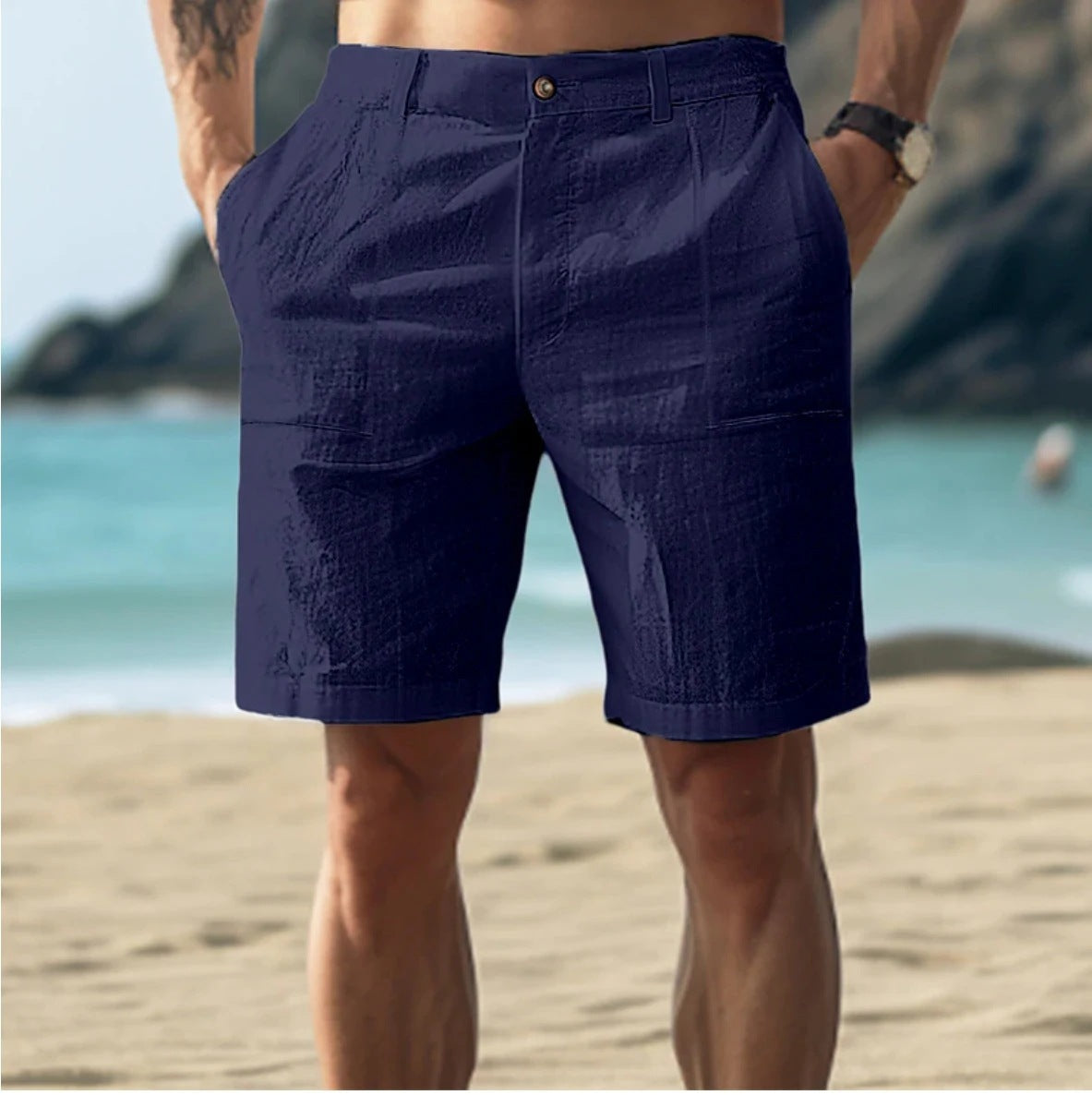 Men’s Cotton-Linen Casual Pants – Lightweight Five-Point Capri Trousers