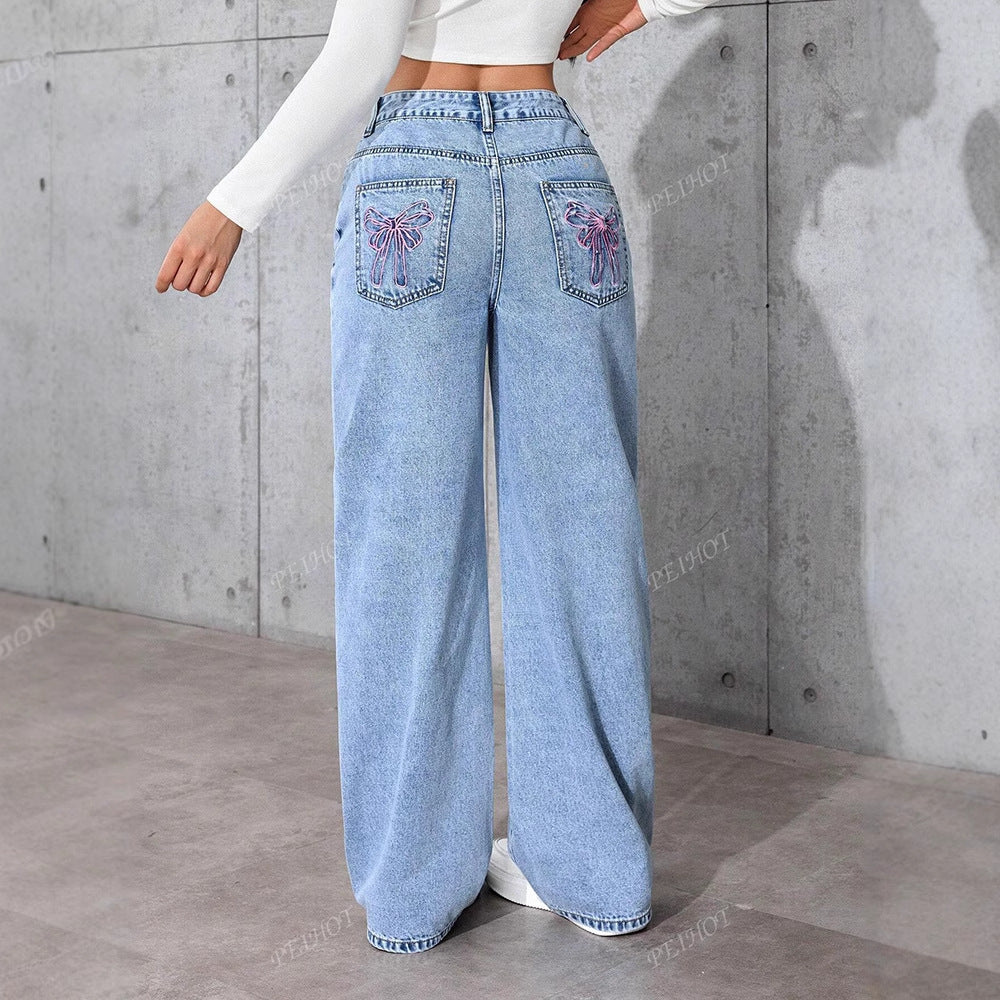 Women’s Printed Loose Fit Jeans – Trendy Summer Denim Pants
