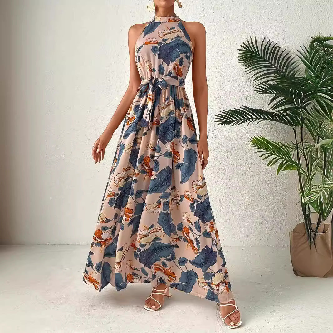Women’s Bohemian Retro Halter Dress – Stylish Summer Festival Outfit