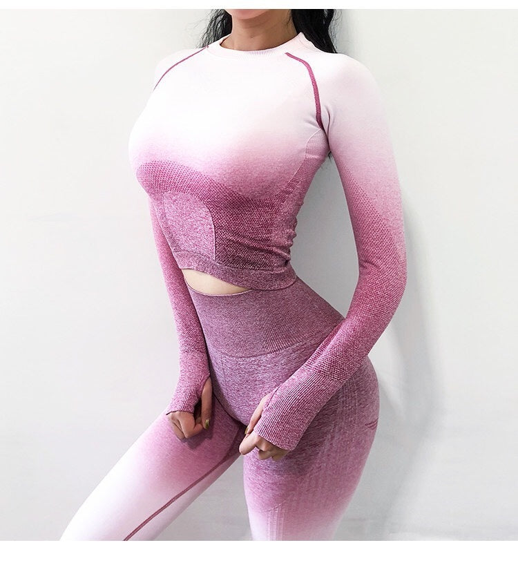 Women’s Gradient Crop Top Sportswear Set – Stylish Navel-Baring Activewear