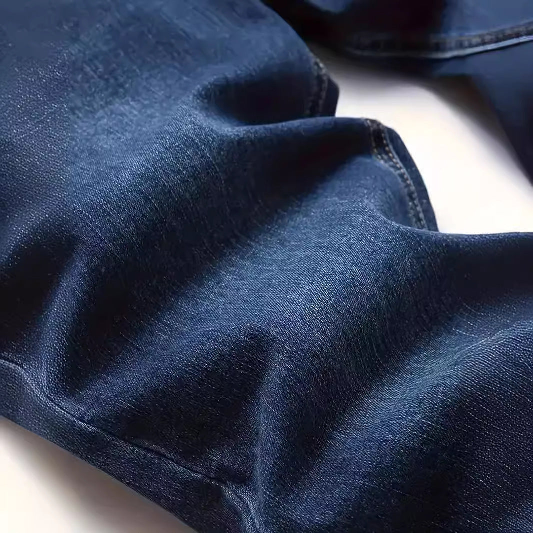 Men’s European & American Slim Fit Distressed Casual Jeans – Trendy Worn Denim Pants