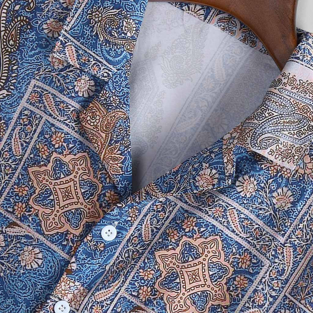 Tropical Beach Print Shirt – Short Sleeve Casual Vacation Wear for Men