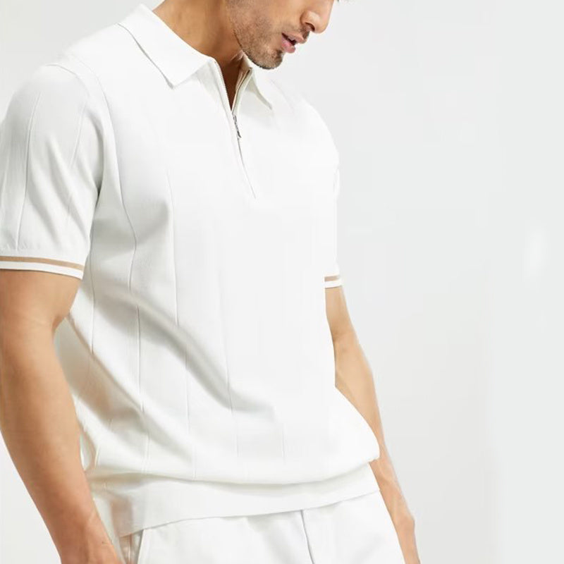 Men’s Short Sleeve Polo Shirt – Summer Lapel Zipper Casual T-Shirt Top