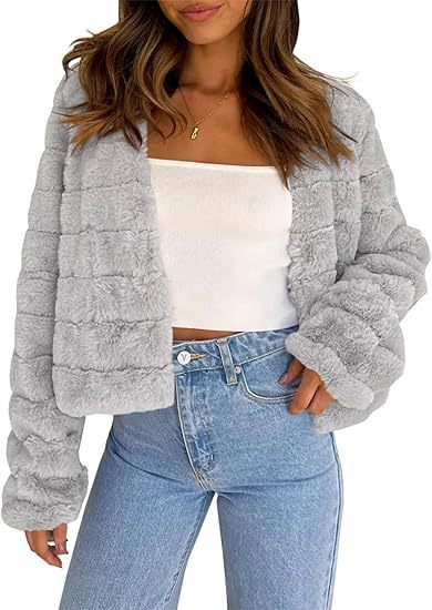 Women’s Faux Fur Cardigan – Long Sleeve Front Open Short Coat, Cozy Winter Outerwear