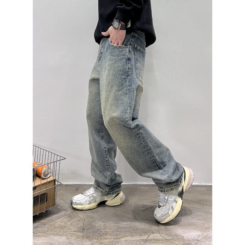 Men’s Autumn Baggy Straight Jeans – Casual Long Denim Trousers