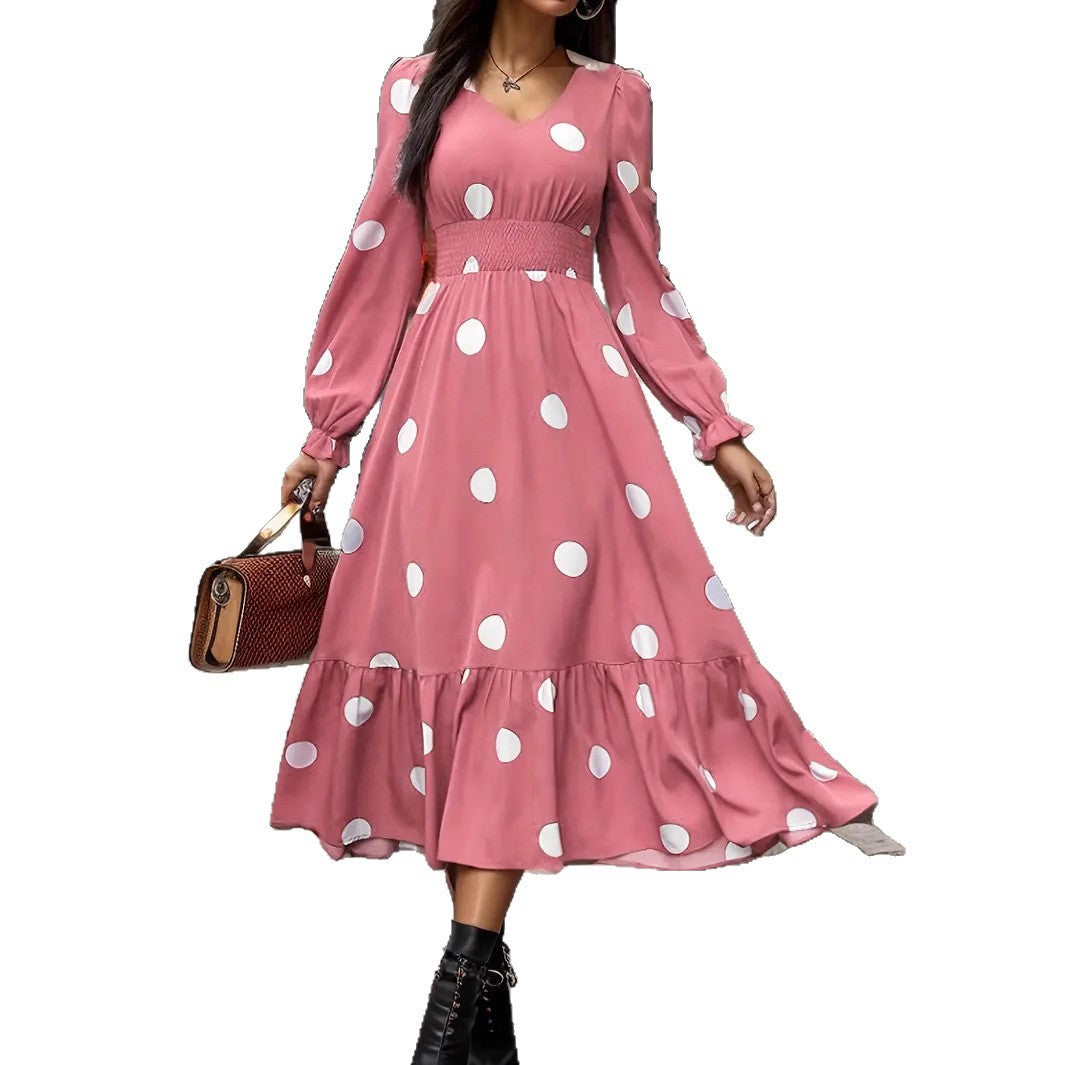 Women’s V-Neck Ruffle Hem Dress – Long Sleeve Elegant Casual Mini Dress