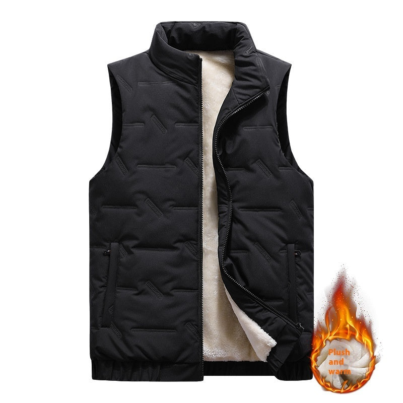 Men’s Fleece-Lined Cotton Vest – Thick Warm Sleeveless Jacket with Stand Collar for Autumn & Winter