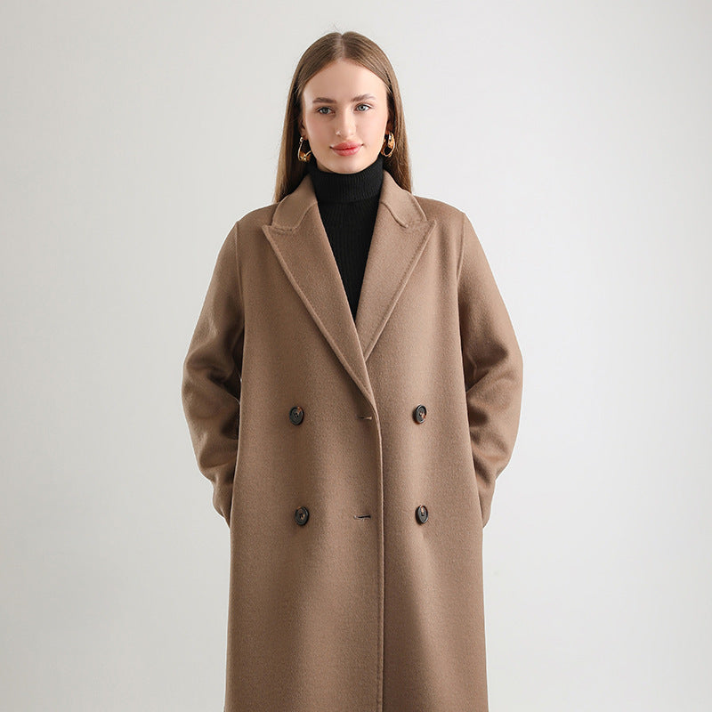 Women’s Mid-Length Wool Overcoat – Elegant Winter Woolen Coat for Cold Weather