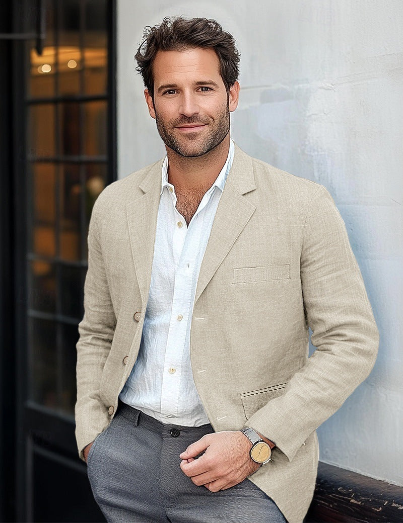 Men’s Casual Cotton-Linen Blazer – Lightweight Breathable Suit Jacket for Spring & Summer