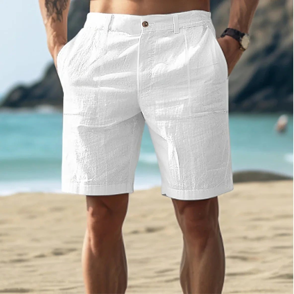 Men’s Cotton-Linen Casual Pants – Lightweight Five-Point Capri Trousers