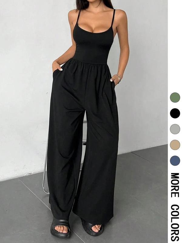 Women’s Solid Color Sling Jumpsuit – Casual Minimalist Summer Overalls