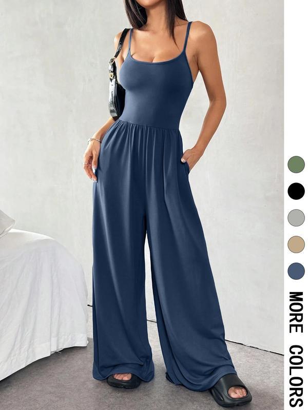 Women’s Solid Color Sling Jumpsuit – Casual Minimalist Summer Overalls