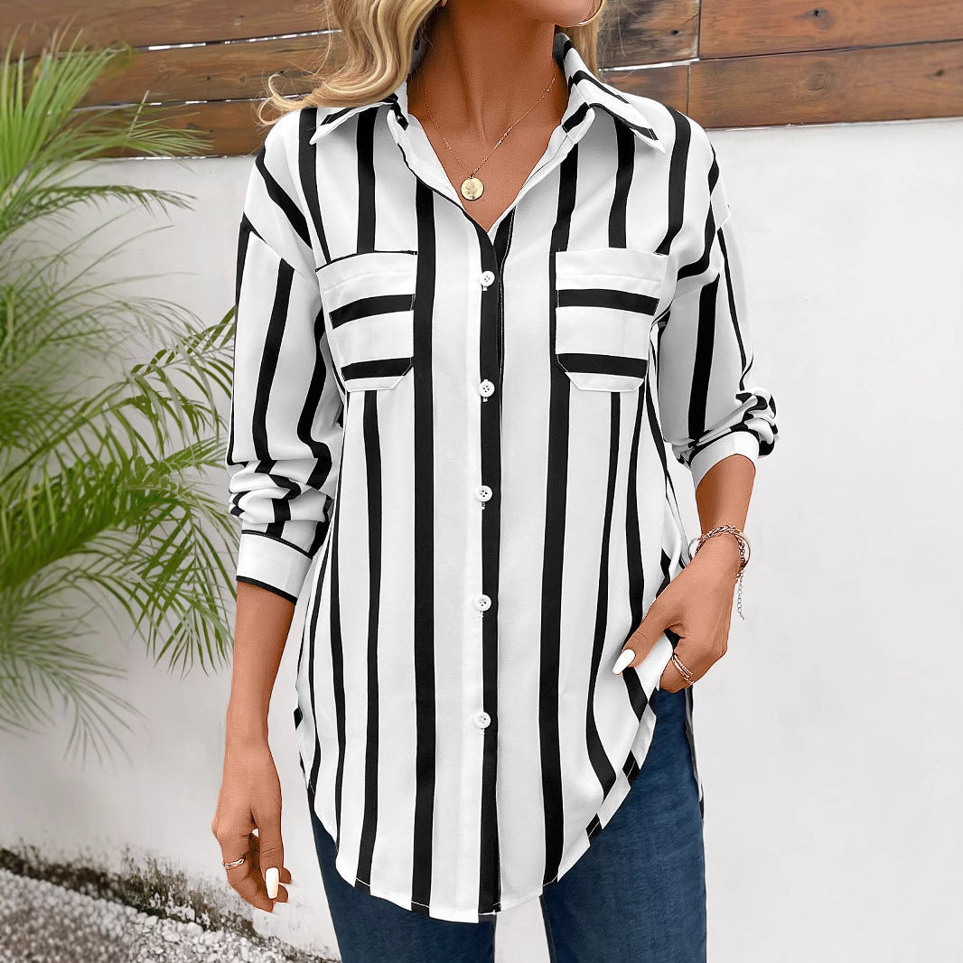 Women’s Multi-Color Vertical Stripe Shirt Coat – Trendy Lightweight Outerwear