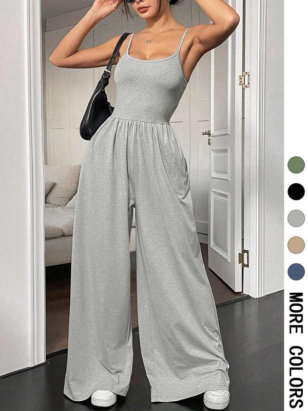 Women’s Solid Color Sling Jumpsuit – Casual Minimalist Summer Overalls