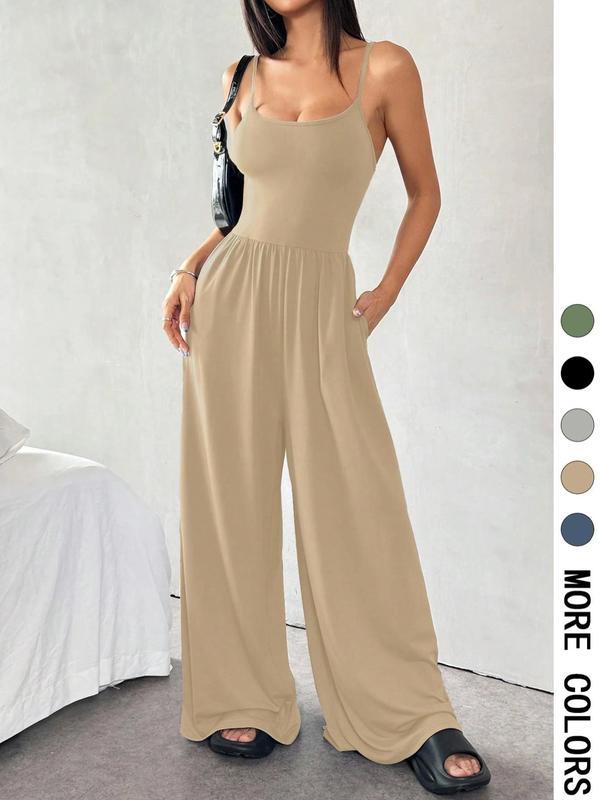 Women’s Solid Color Sling Jumpsuit – Casual Minimalist Summer Overalls