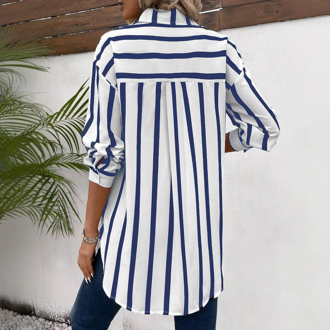 Women’s Multi-Color Vertical Stripe Shirt Coat – Trendy Lightweight Outerwear
