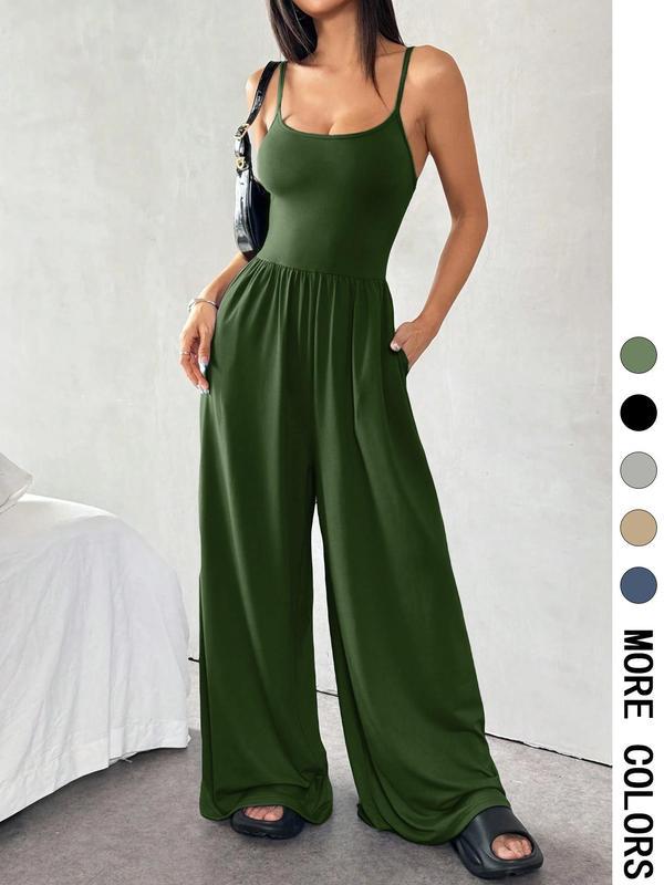 Women’s Solid Color Sling Jumpsuit – Casual Minimalist Summer Overalls