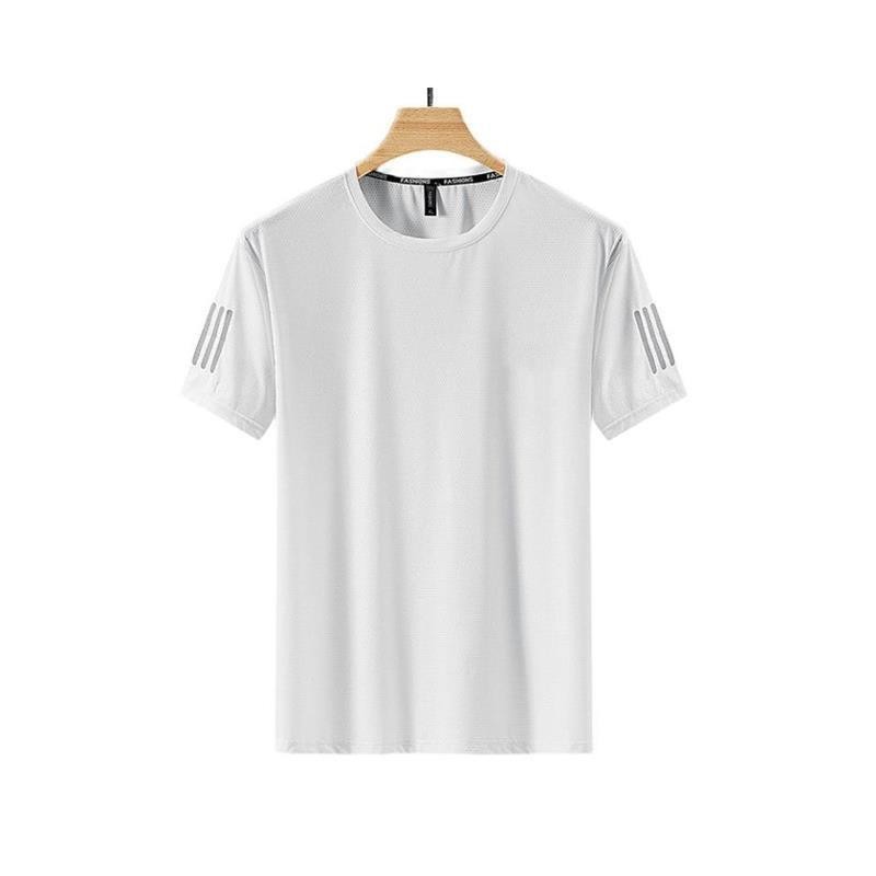 Men’s Summer Ice Silk T-Shirt – Solid Color Round Neck Sporty Casual Top
