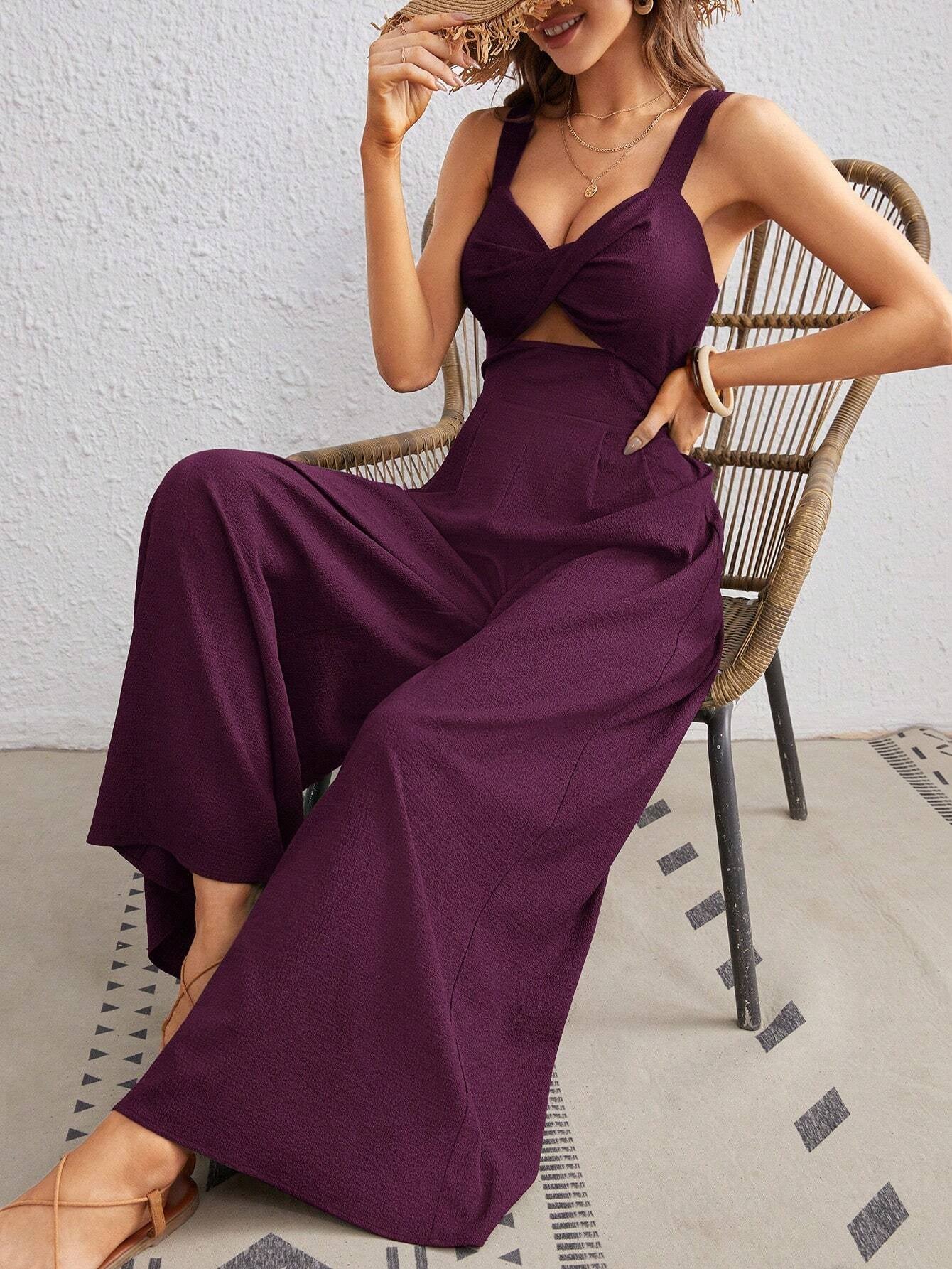 Women’s Loose Fit Solid Color Spaghetti Strap Jumpsuit – Summer Beach One-Piece Overall