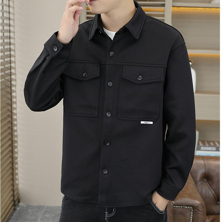 Men’s Twill Knit Lapel Shirt Jacket – Casual Lightweight Coat