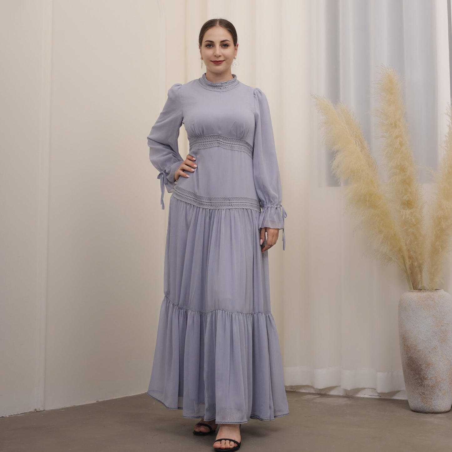 Exquisite Lace Long Dress – Middle Eastern Style Elegant Evening Gown