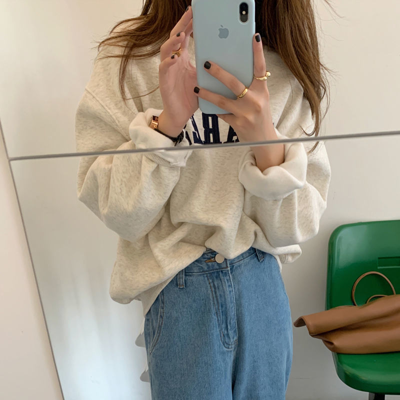 Women's Plus Velvet Fleece Sweater – Padded Pullover for Autumn & Winter Warmth